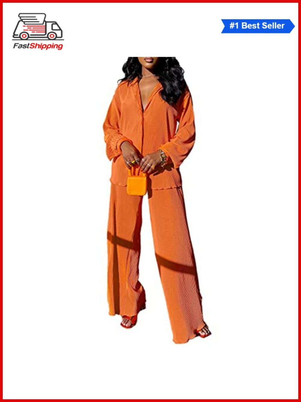 ✨kaimimei 2 Piece Outfit Women Shirt & Wide Leg Pants Set Casual Button Down
